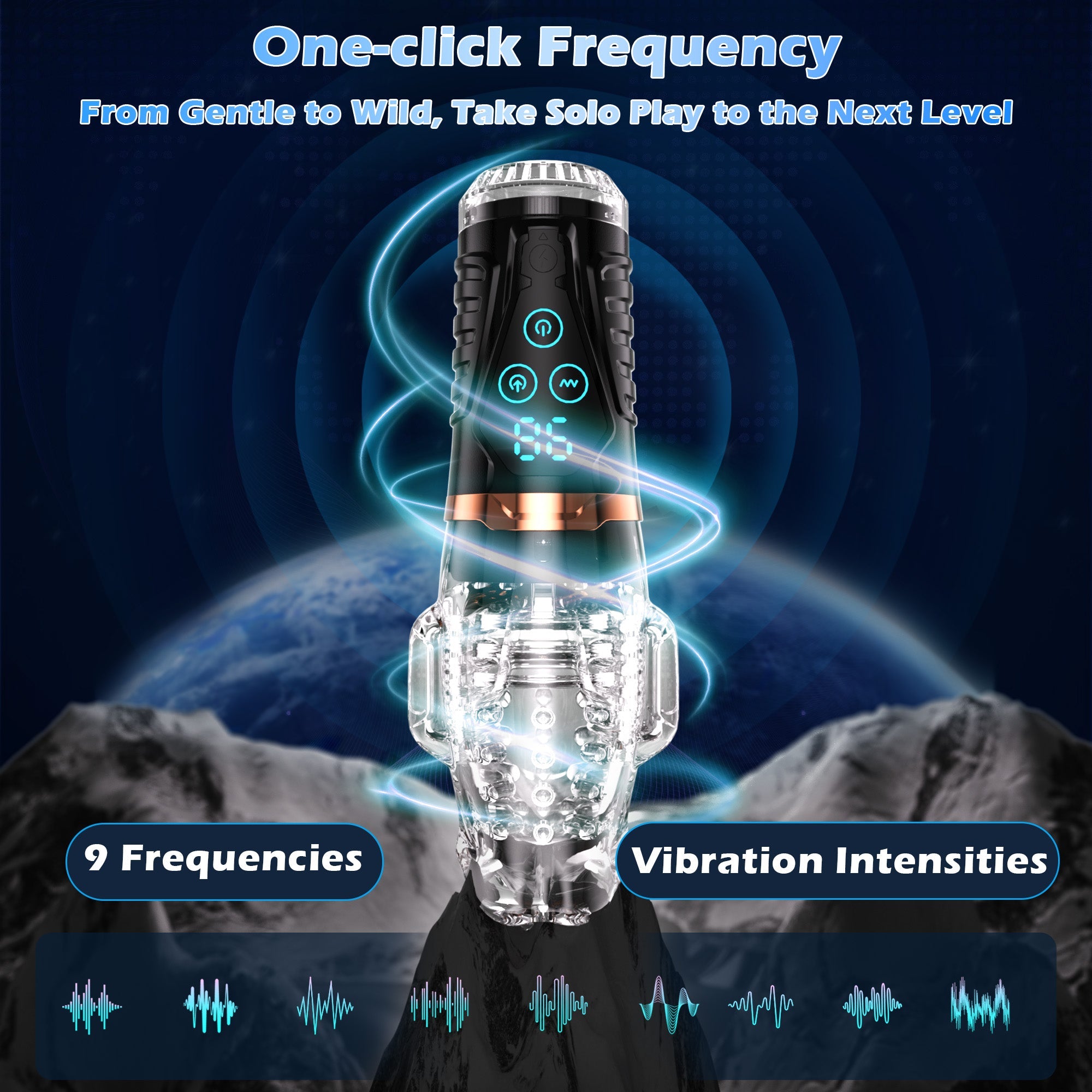 Multifunktionell sugmasturbator med 10 vibrationsmönster