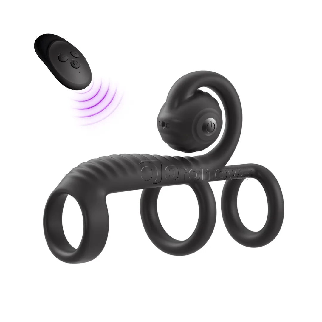 Tre ringdesign med dubbla vibrationer, fjärrkontroll och rundat vibrationshuvud