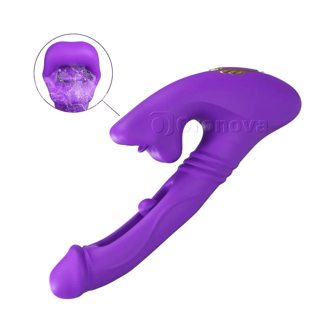 Ihålig penetrerande vibrator med fingertoppsvibration, huvudvibration och stimulering av bettläpparna