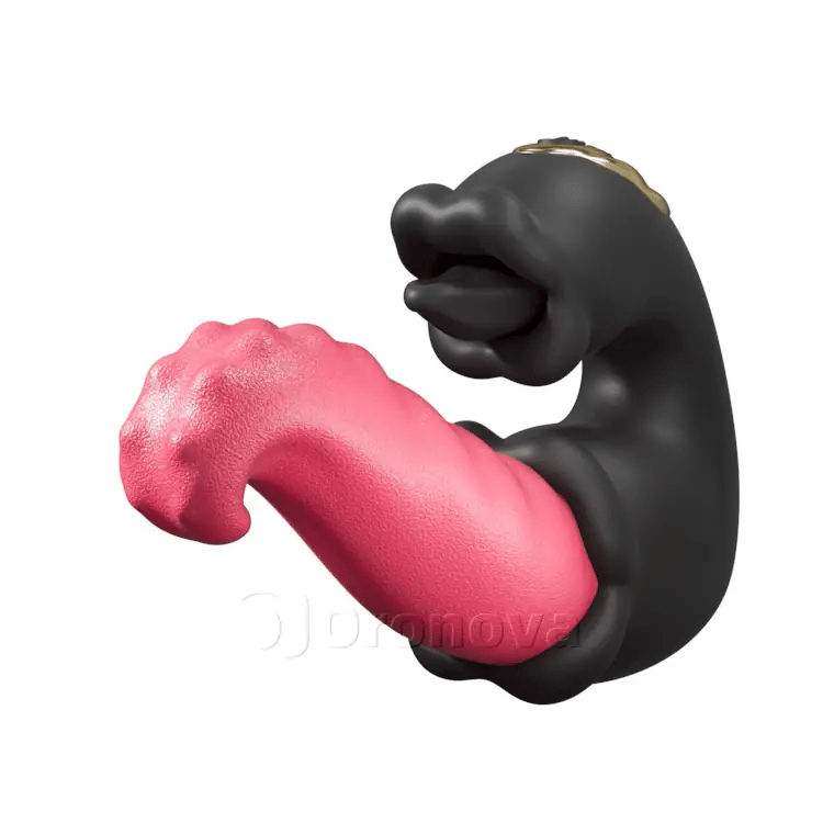 Dubbel ros vibrator med stötande skaft och slickande tunga