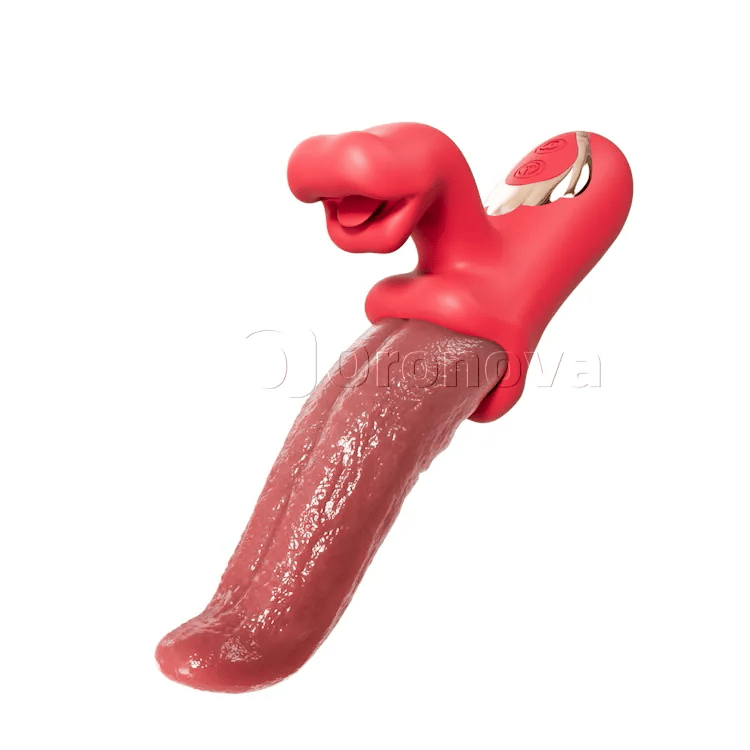 Gungande tunglickande vibrator med tungretande och oscillation