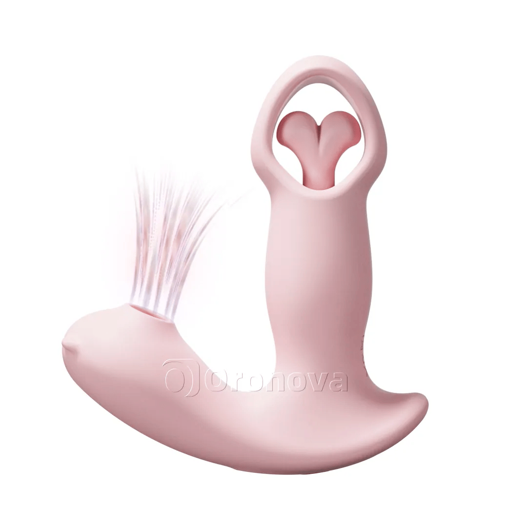Tre-i-en smart pulsvibrator med roterande vibration och lufttryck, styrd via app