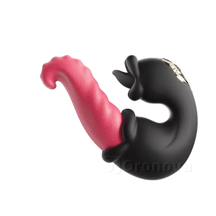 Dubbel ros vibrator med stötande skaft och slickande tunga