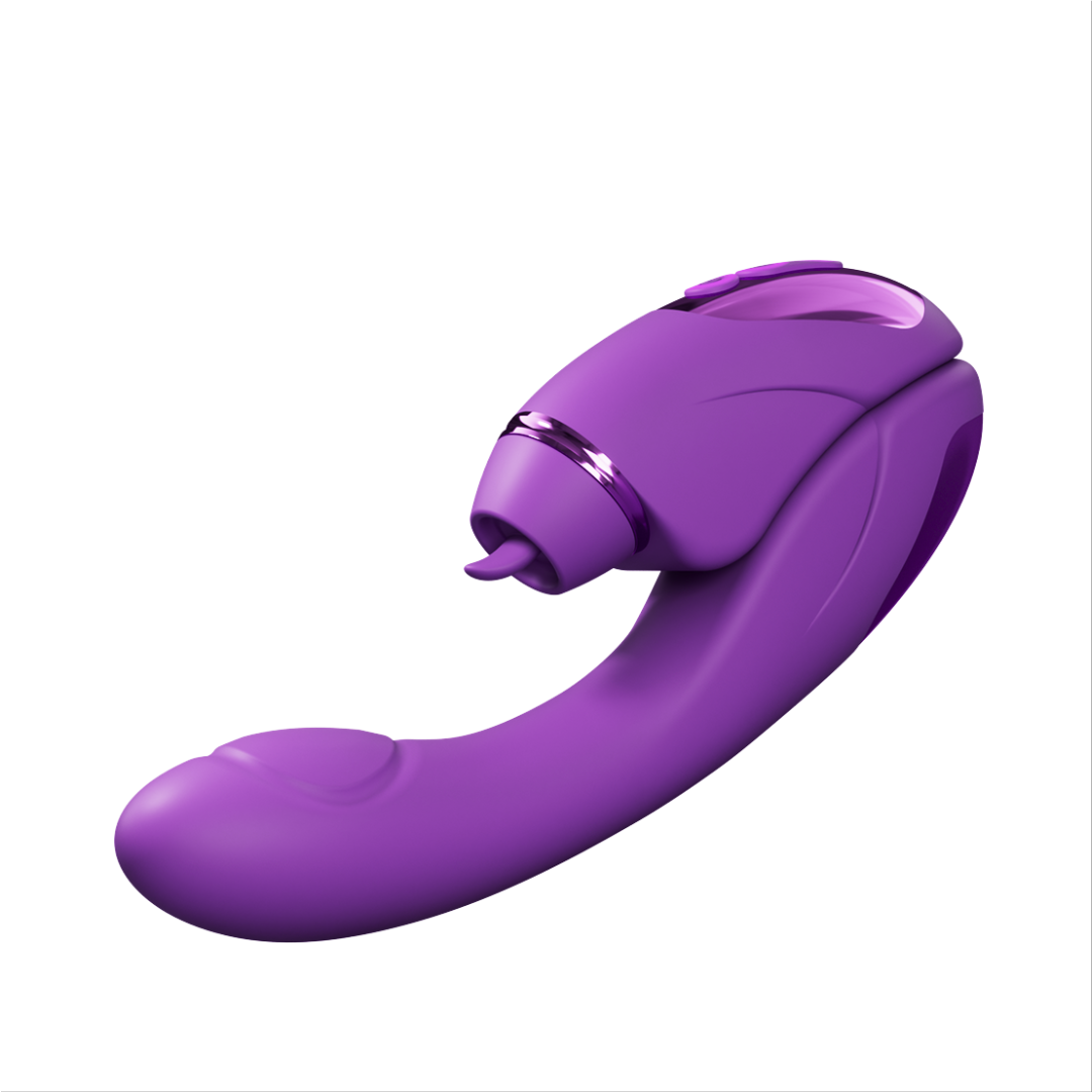2-i-1 vibrator med dubbelfunktion, 10 vibrationslägen, 10 knacklägen och 4 utbytbara huvuden