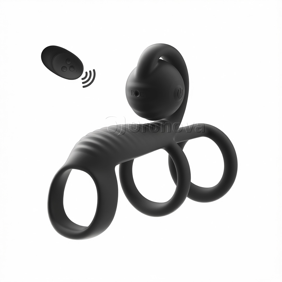 Tre ringdesign med dubbla vibrationer, fjärrkontroll och rundat vibrationshuvud