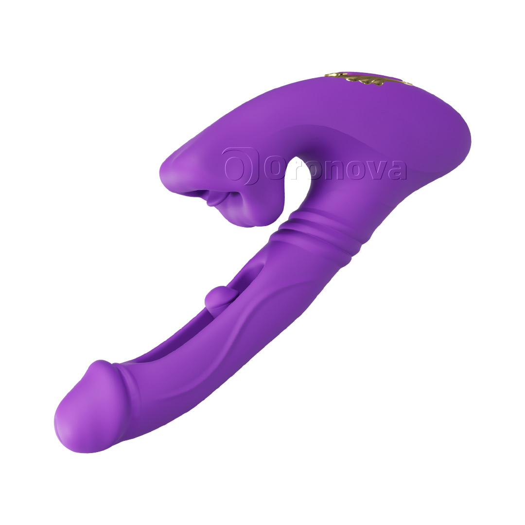Ihålig penetrerande vibrator med fingertoppsvibration, huvudvibration och stimulering av bettläpparna