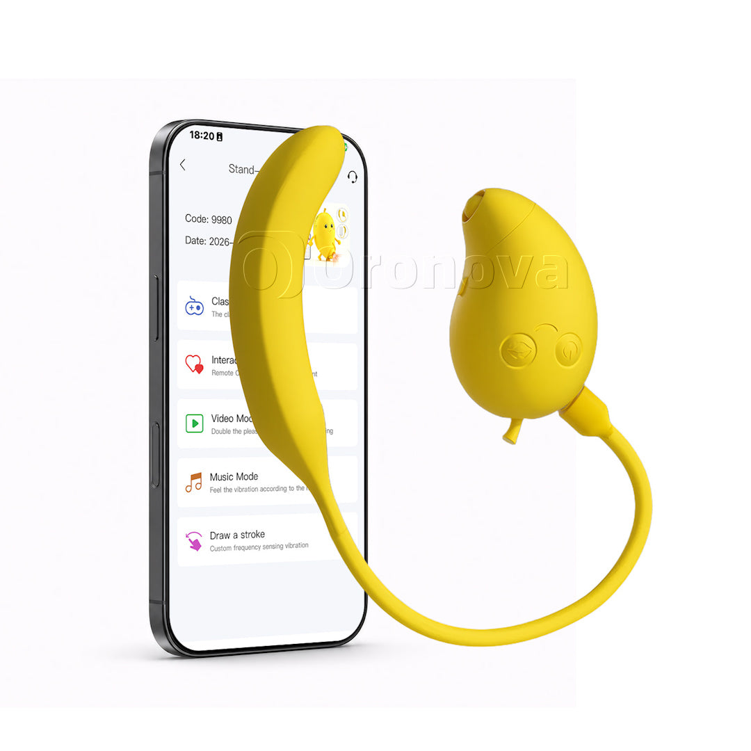 Mango- och bananformad Bluetooth-vibrator med dubbla funktioner för sugning och knackning, 2-i-1