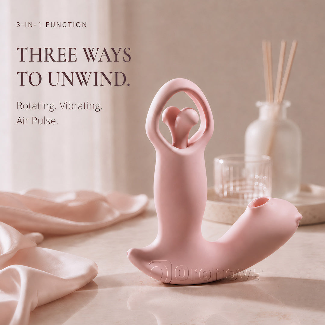 Tre-i-en smart pulsvibrator med roterande vibration och lufttryck, styrd via app