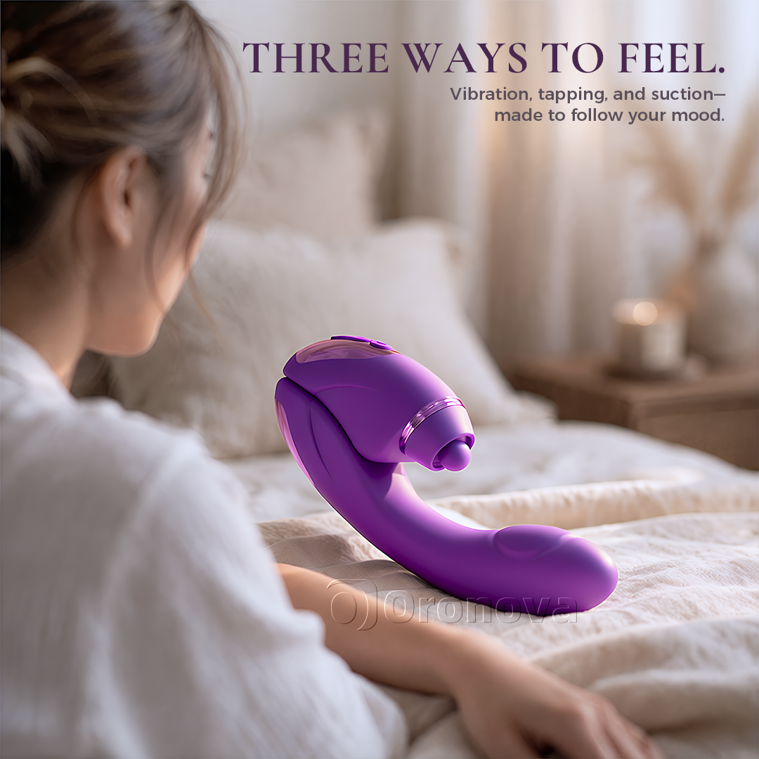 2-i-1 vibrator med dubbelfunktion, 10 vibrationslägen, 10 knacklägen och 4 utbytbara huvuden