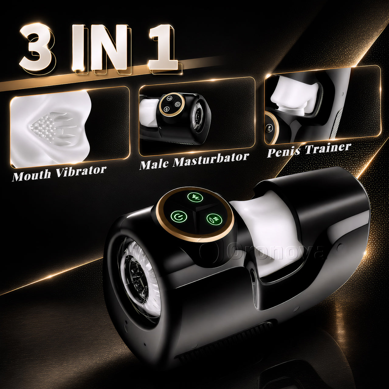 3-i-1-pleasure-enhet för män，10 vibrationslägen、10 stötande lägen、10 klämlägen、växla fritt.