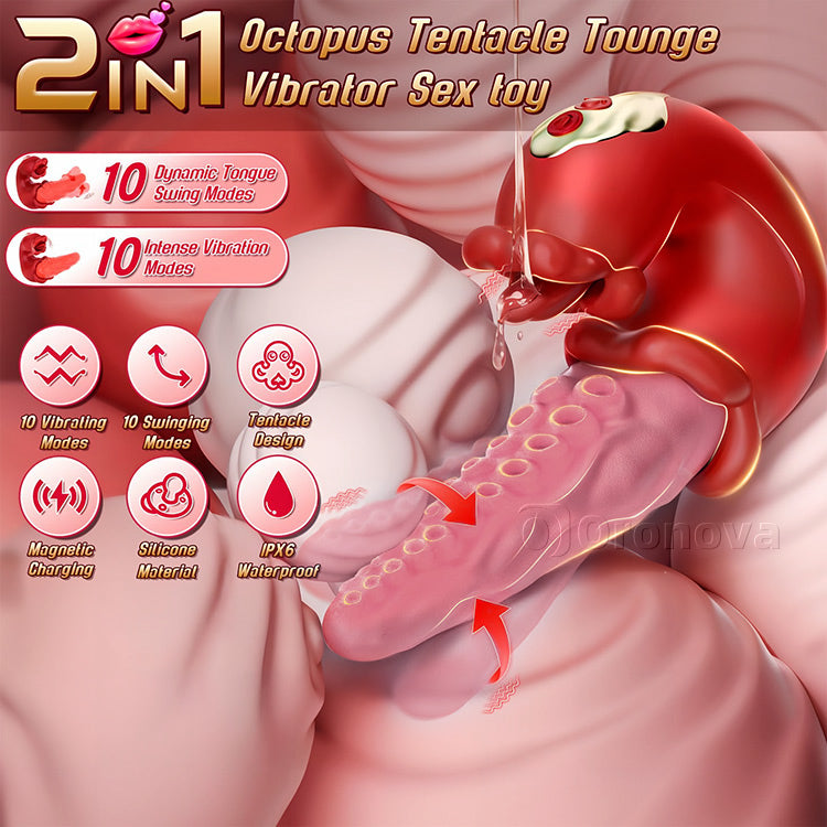 2-i-1 bläckfiskvibrator med tungretning – 10 vibrationslägen