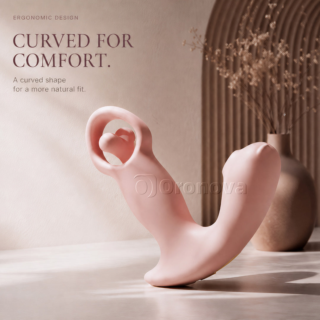 Tre-i-en smart pulsvibrator med roterande vibration och lufttryck, styrd via app
