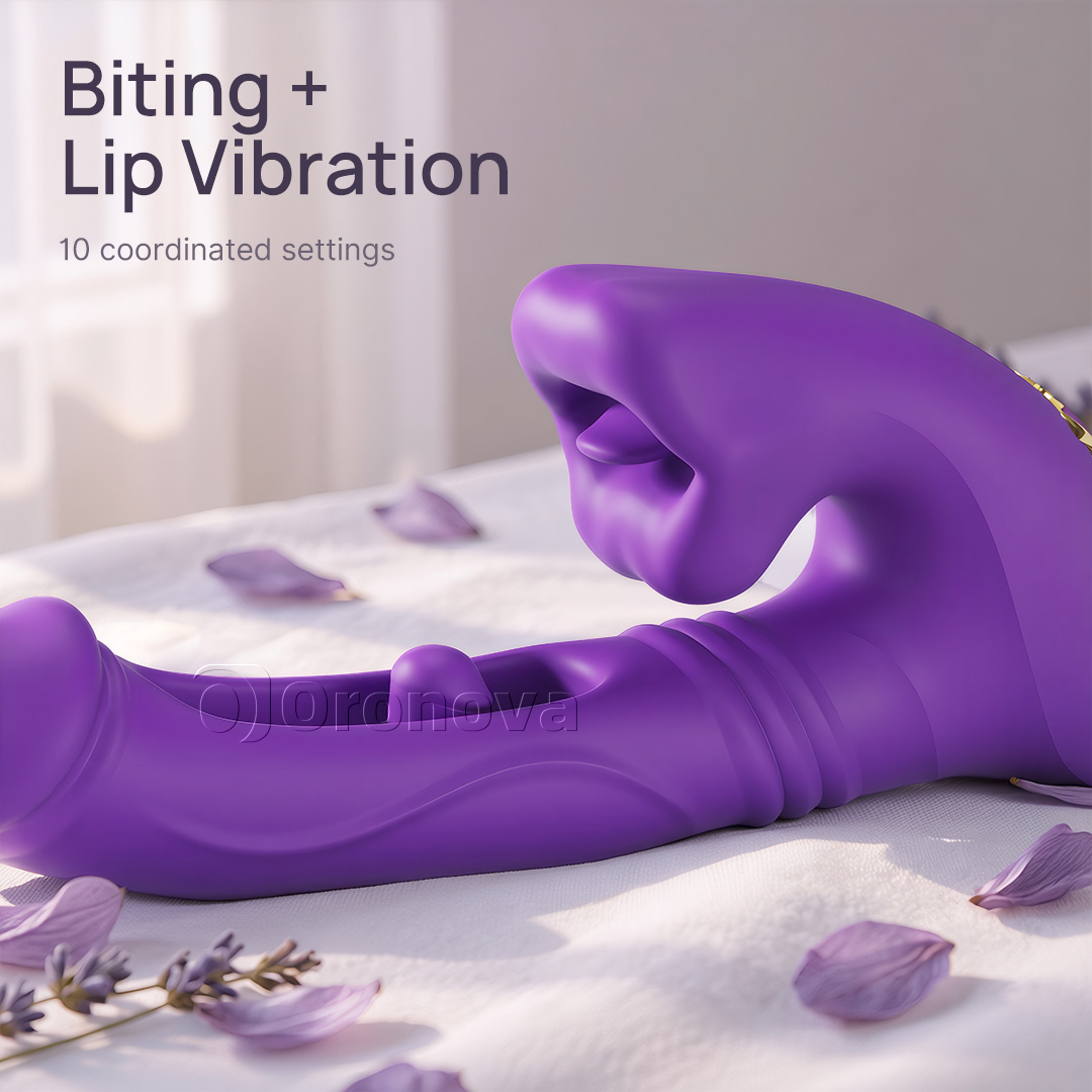 Ihålig penetrerande vibrator med fingertoppsvibration, huvudvibration och stimulering av bettläpparna