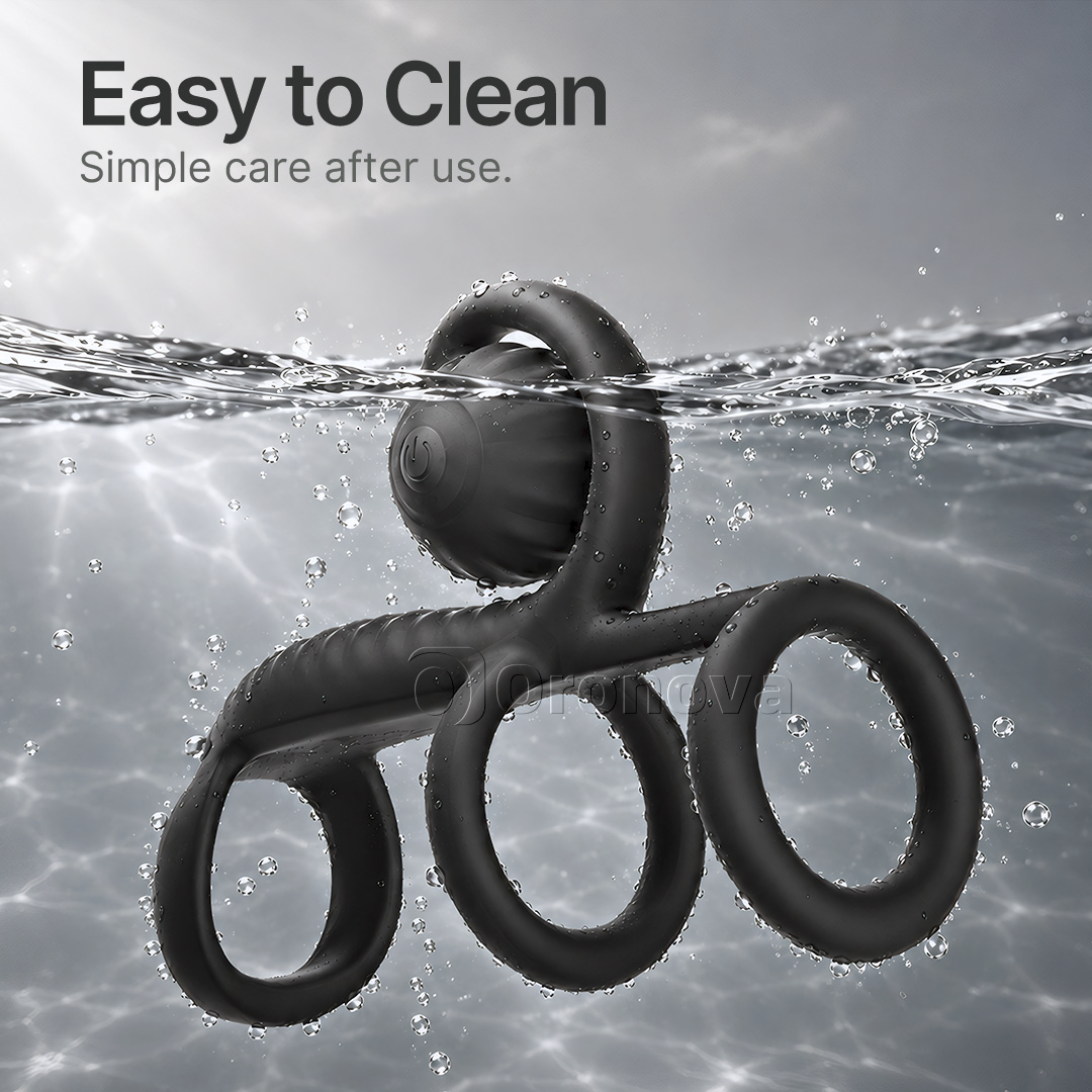 Tre ringdesign med dubbla vibrationer, fjärrkontroll och rundat vibrationshuvud
