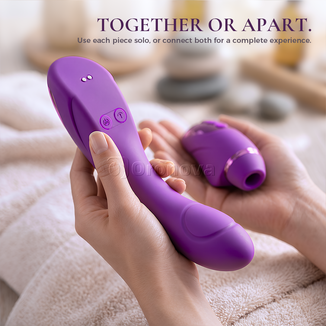 2-i-1 vibrator med dubbelfunktion, 10 vibrationslägen, 10 knacklägen och 4 utbytbara huvuden