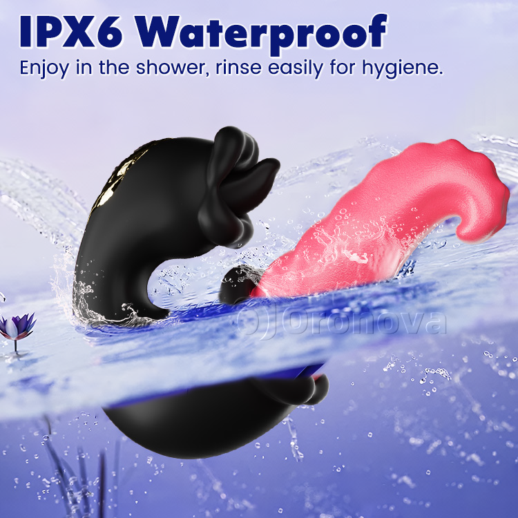 Dubbel ros vibrator med stötande skaft och slickande tunga