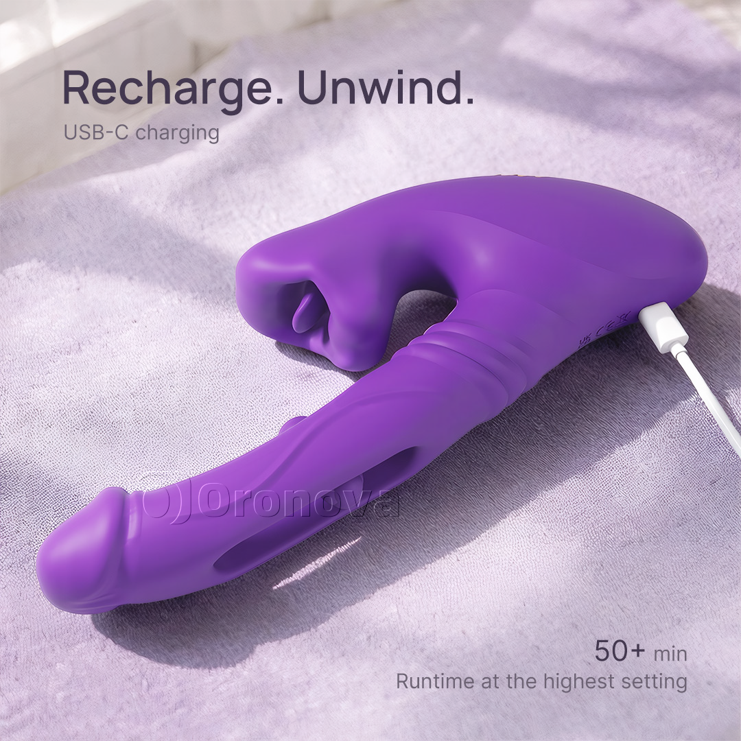 Ihålig penetrerande vibrator med fingertoppsvibration, huvudvibration och stimulering av bettläpparna