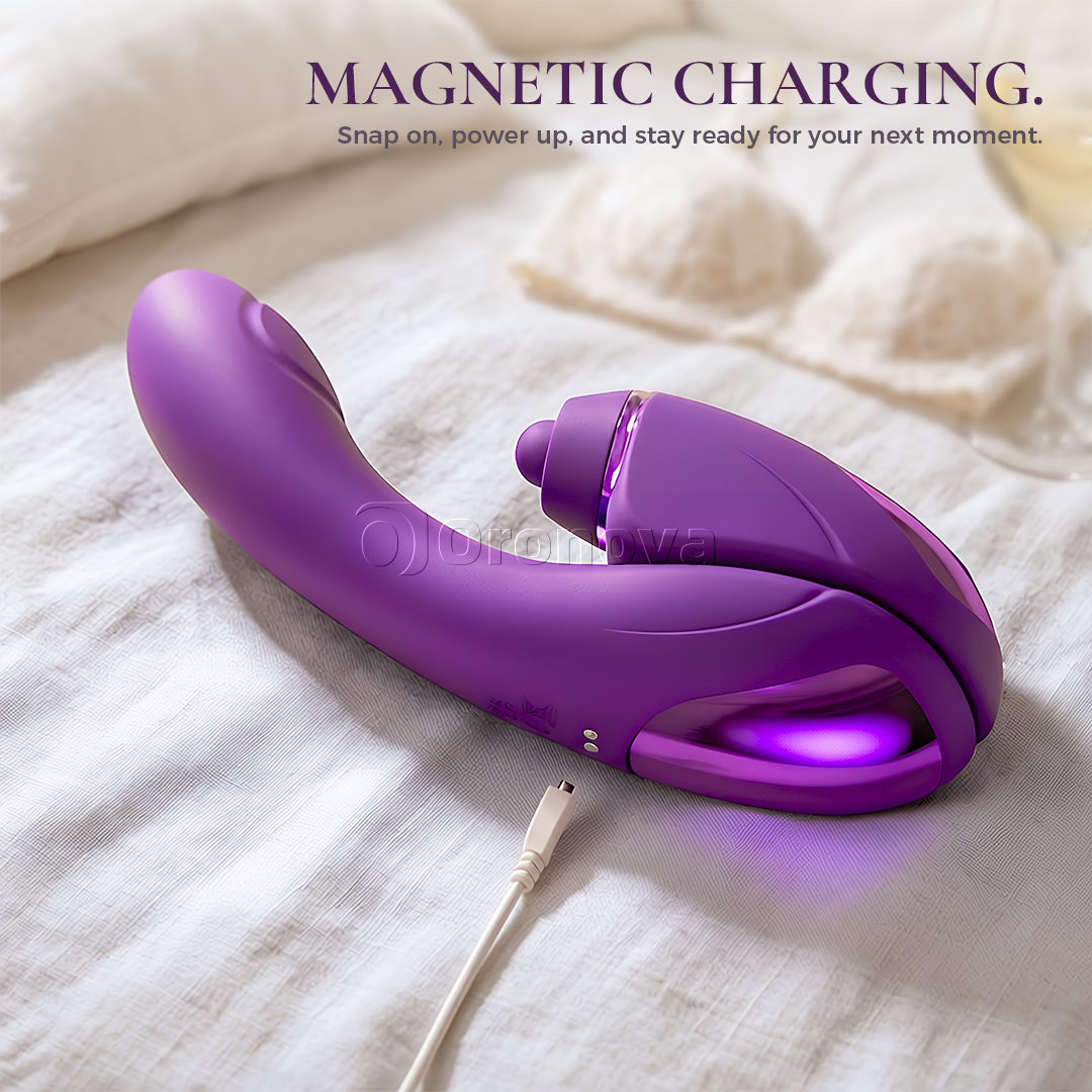 2-i-1 vibrator med dubbelfunktion, 10 vibrationslägen, 10 knacklägen och 4 utbytbara huvuden