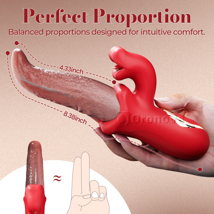 Gungande tunglickande vibrator med tungretande och oscillation
