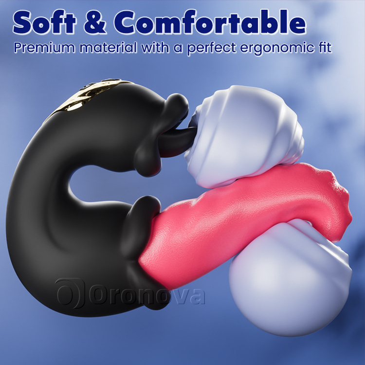 Dubbel ros vibrator med stötande skaft och slickande tunga