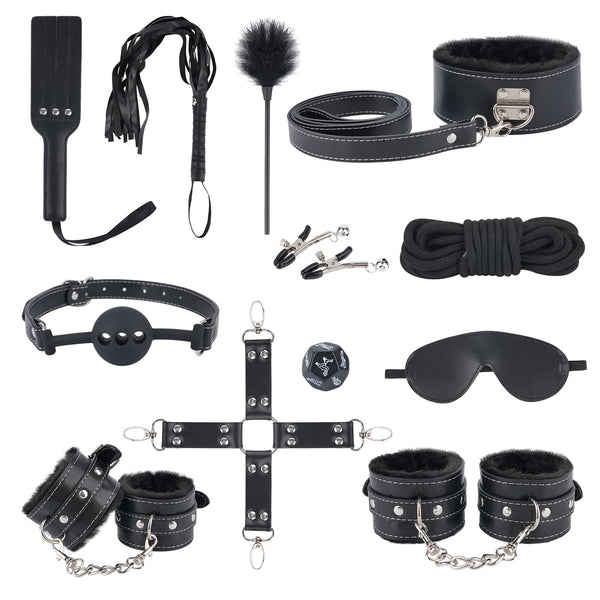 12-Piece Bondage Restraints Set – Adjustable Cuffs & Gag for Couples